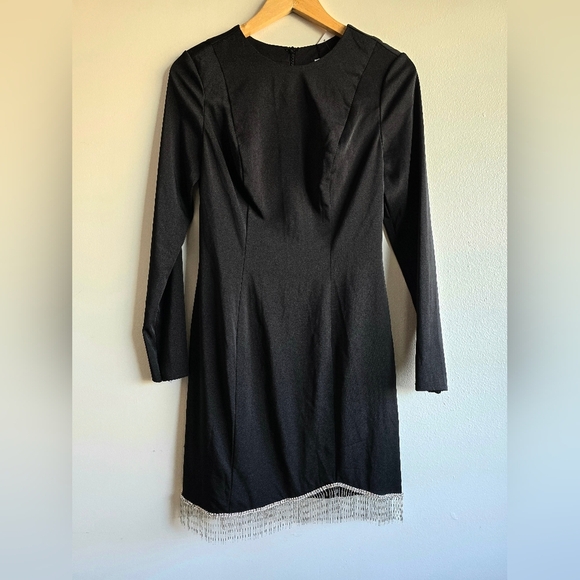 Ieena- Mac Duggal, Asymmetrical Beaded Fringe Hem Mini Dress,Black, Size 4, $348 - Picture 5 of 13